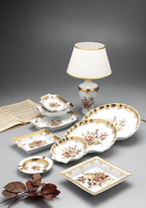 Porcelain dinnerware set and lamp